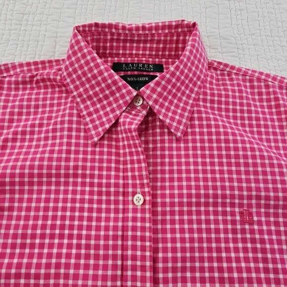 Lauren Ralph Lauren Green Label Shirt Women's Small Pink Check Long Sleeve EUC - Picture 8 of 16